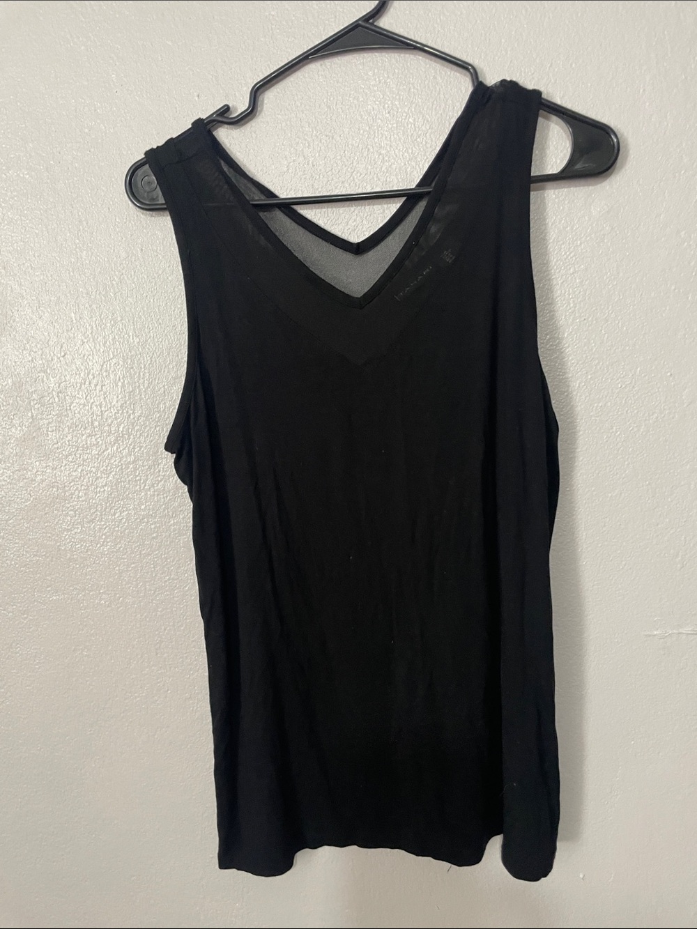 Tahari Black V-Neck Sleeveless Tank with Sheer Back Detail